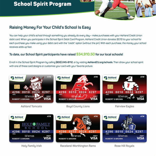 Flyer promoting school spirit debit cards