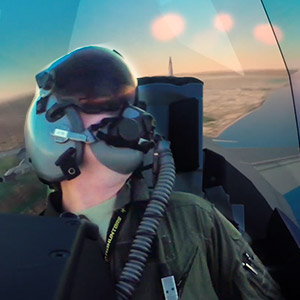 Air Force pilot training in a simulator